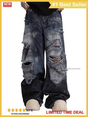 Y2K Baggy Wide Leg Distressed Ripped Jeans
